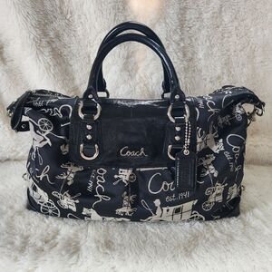 Coach Ashley Horse and Carriage Anniversary Satchel Black Tan EUC